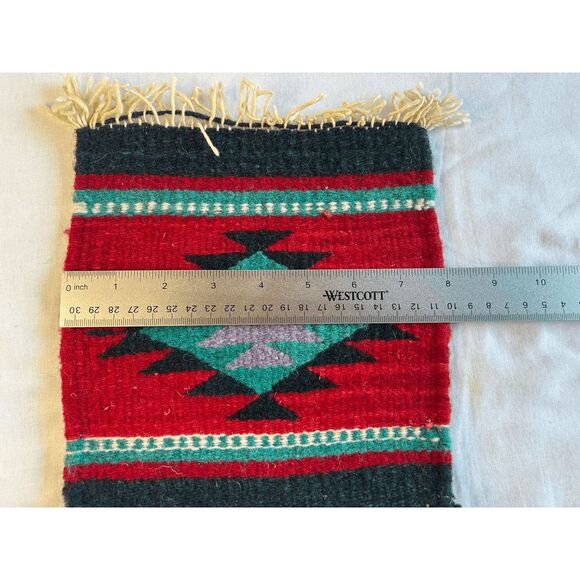 Miniature Native American Design Mat/Rug Blue/Red With Fringe, Doll Decorative - Picture 4 of 6